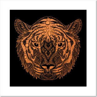 Abstract Orange Water Tiger Head Posters and Art